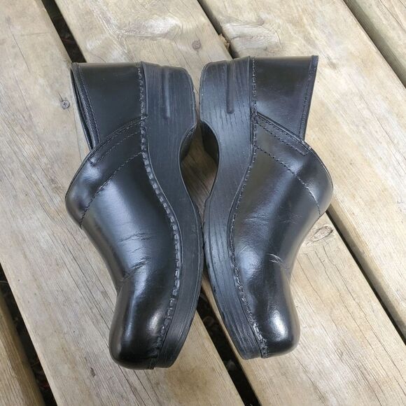 Dansko Professional Black Leather Stapled Slip-on Nursing Platform Clogs 40 - Picture 4 of 10